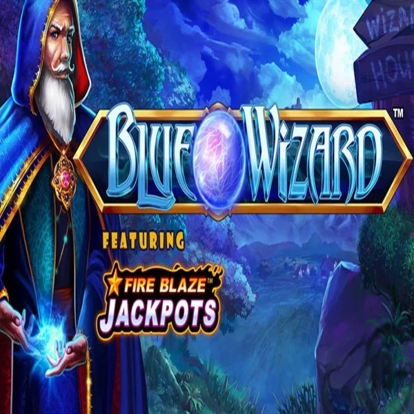 Blue Wizard Fire Blaze Jackpots slot logo by Rarestone Gaming at Roulettino Casino